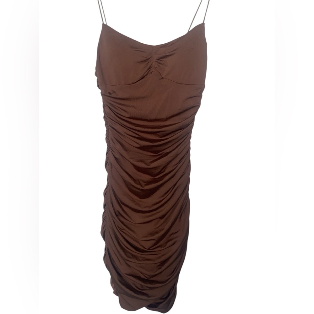 Hot Miami Styles Brown Ruched Mini Dress